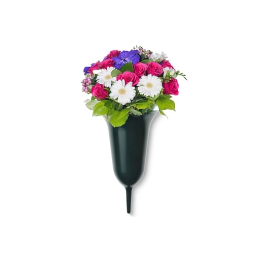 Grabvase zum Stecken als frostsichere Grabdeko - Grüne Friedhofs-Vase in 25 cm als Grabschmuck aus wetterfestem Kunststoff - Erdspieß Blumenvase als schöne Steckvasen von matches21 HOME & HOBBY