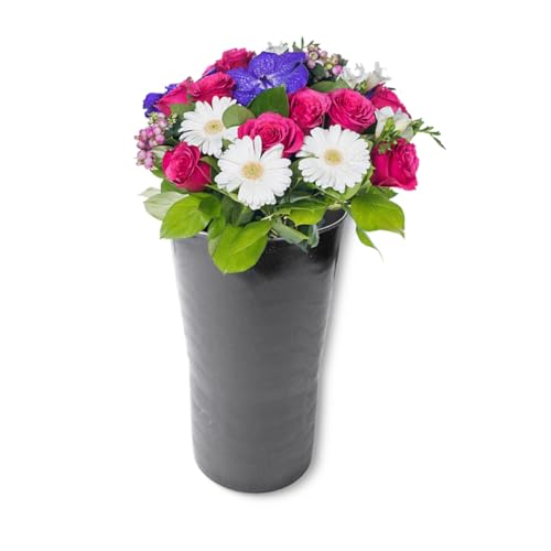 Grabvase zum Hinstellen als frostsichere Grabdeko - Runde Friedhofs-Vase in Grau als wetterfester Kunststoff Grabschmuck - 20 cm Blumenvase zum Stellen für Urnengrab Grabstein Grabplatte von matches21 HOME & HOBBY