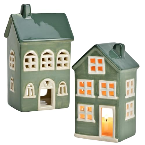 matches21 HOME & HOBBY 2er Set Keramik Windlicht Häuser in grün - Dekohäuser Teelichthalter für Weihnachten, Herbstdeko, Fensterbank & Tisch matches21 HOME & HOBBY 2er Set Keramik Windlicht Häuser in grün - Dekohäuser Teelichthalter für Weihnachten, Herbstdeko, Fensterbank & Tisch von matches21 HOME & HOBBY