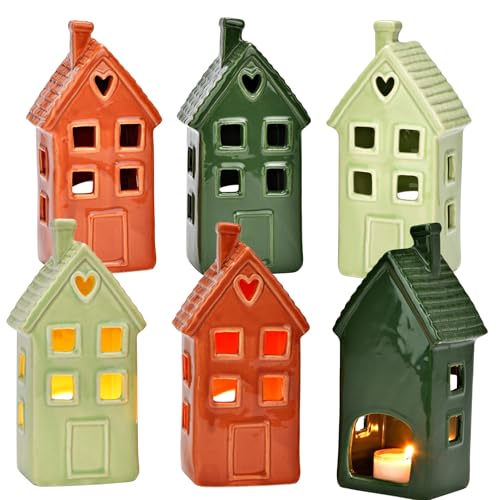 matches21 HOME & HOBBY 6er Set Porzellan Windlicht Häuser in Grün & Orange - Dekohäuser 16 cm Teelichthalter Weihnachten, Herbstdeko matches21 HOME & HOBBY 6er Set Porzellan Windlicht Häuser in Grün & Orange - Dekohäuser 16 cm Teelichthalter Weihnachten, Herbstdeko von matches21 HOME & HOBBY