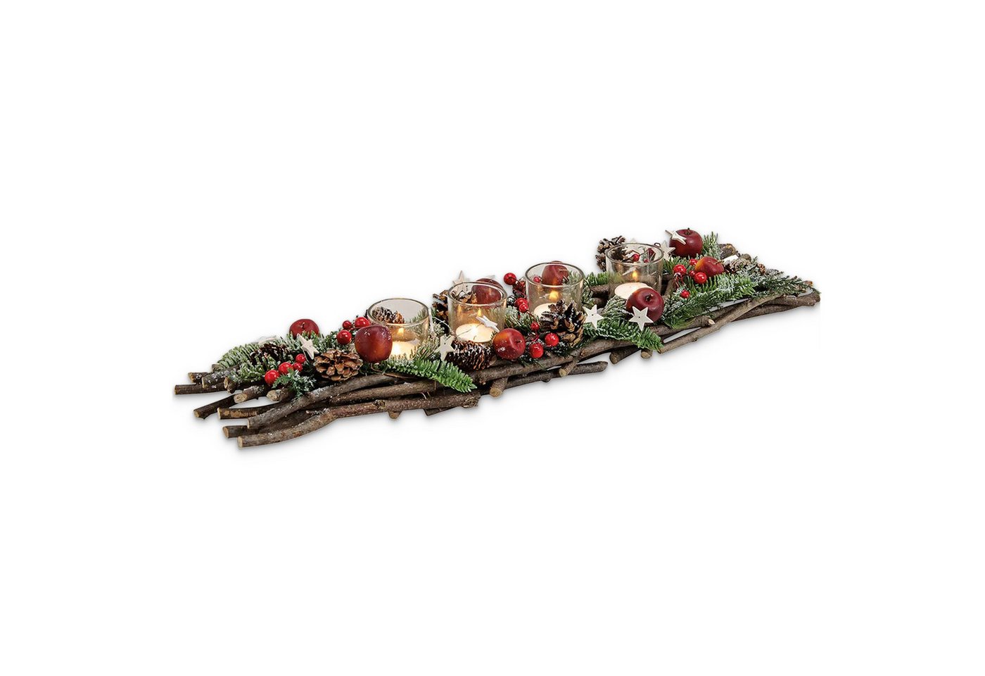 matches21 HOME & HOBBY Adventskranz Großes Holz-Deko Adventsgesteck 60 cm Teelicht-Halter rot, Weihnachtsdeko Teelichthalter als längliche Tisch Kerzen-Deko von matches21 HOME & HOBBY