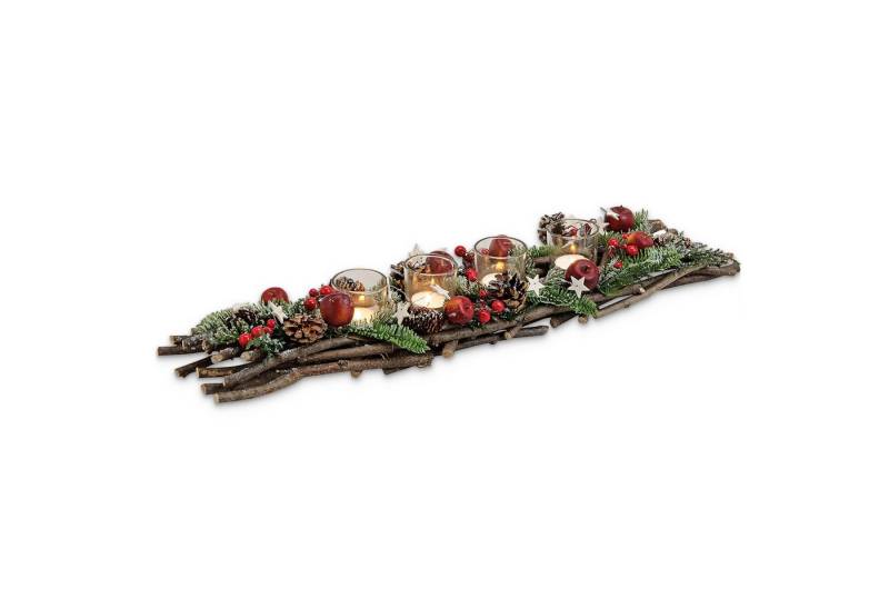 matches21 HOME & HOBBY Adventskranz Großes Holz-Deko Adventsgesteck 60 cm Teelicht-Halter rot, Weihnachtsdeko Teelichthalter als längliche Tisch Kerzen-Deko von matches21 HOME & HOBBY