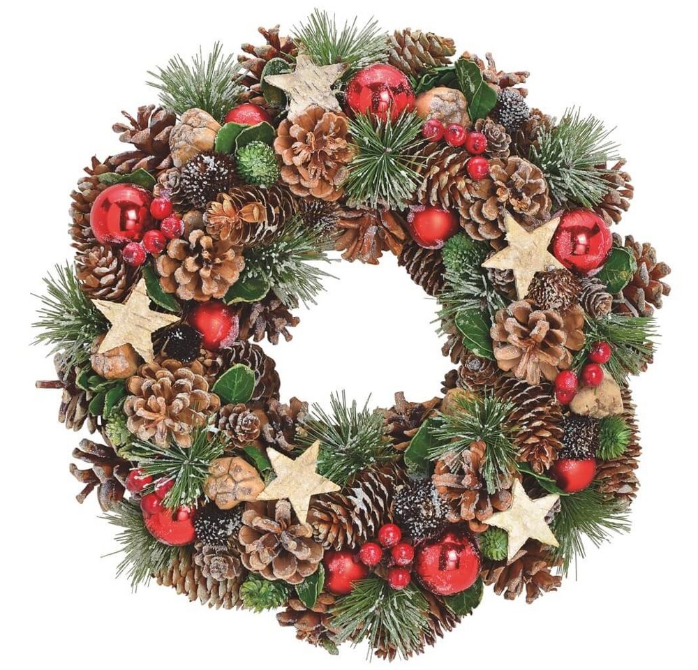 matches21 HOME & HOBBY Adventskranz Tür Hänge Kranz Zapfen grün rot 34 cm von matches21 HOME & HOBBY