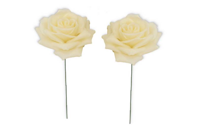 matches21 HOME & HOBBY Bastelnaturmaterial Große Wachs-Blüten Textil-Rosen 2er Set Kunst-Rosen creme, (2-tlg), Wasserfeste Wachs-Rosen als haltbare Deko-Rosen für Blumengestecke von matches21 HOME & HOBBY