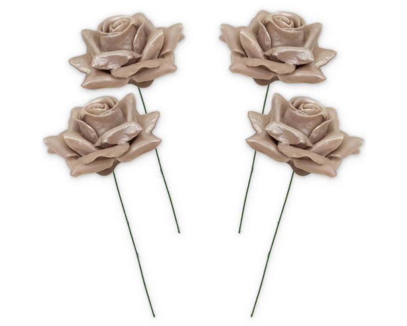 matches21 HOME & HOBBY Bastelnaturmaterial Textil-Rosen mit Wachs-Blüten als Kunst-Rosen 4er Set perlmutt, (4-tlg), Wasserfeste Wachs-Rosen als haltbare Deko-Rosen für Blumengestecke von matches21 HOME & HOBBY
