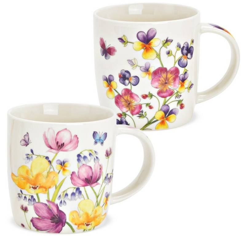 matches21 HOME & HOBBY Tasse Kaffeetassen 2er Set Frühling Sommer Blumen Blüten, Porzellan, Tee, Kaffee-Becher, klassisch, weiss bunt, 350 ml von matches21 HOME & HOBBY