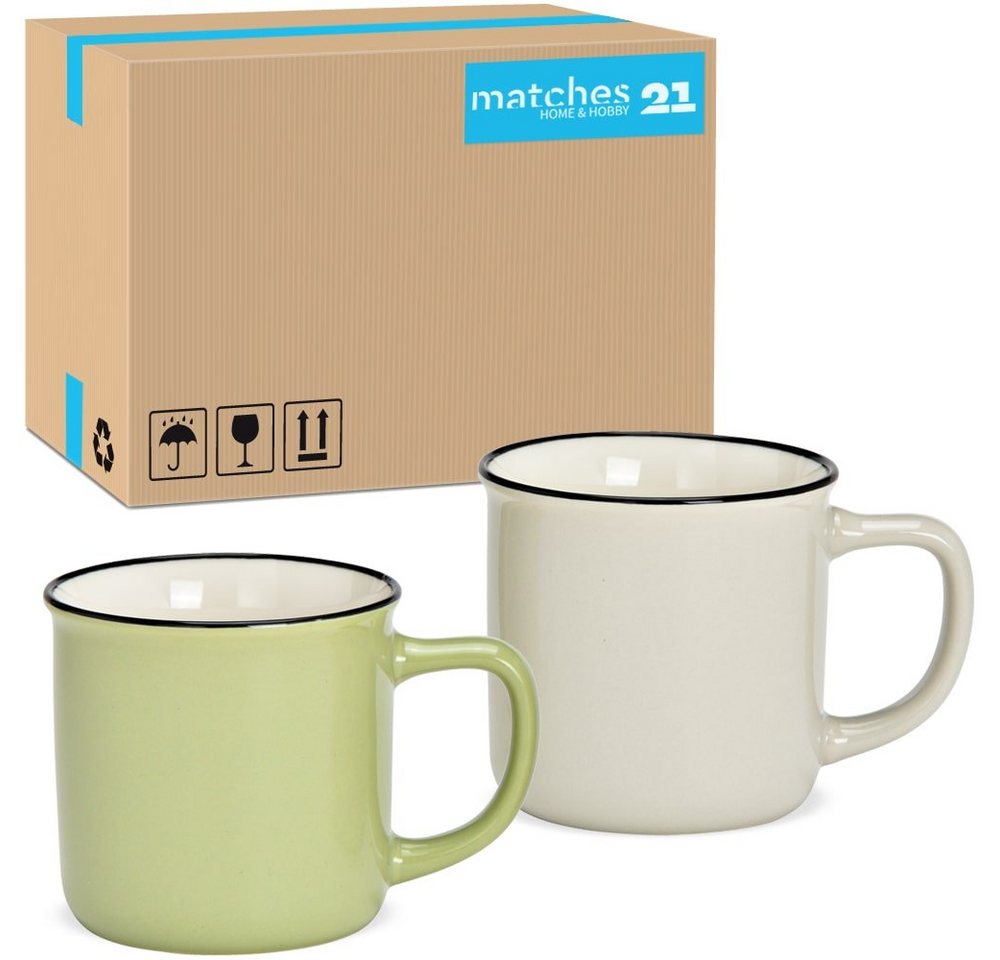 matches21 HOME & HOBBY Tasse Kaffeebecher 36er Set Emaille-Optik einfarbig Pastellfarben, Porzellan, Tee Kaffee-Becher, modern Vintage, hell-grün weiss, 330 ml von matches21 HOME & HOBBY