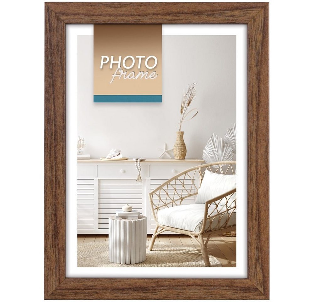 matches21 HOME & HOBBY Bilderrahmen Holz Bilderrahmen rechteckig Braun für 20x30 cm, Wand-Deko Fotorahmen im Hochformat, Querformat zum Stellen von matches21 HOME & HOBBY