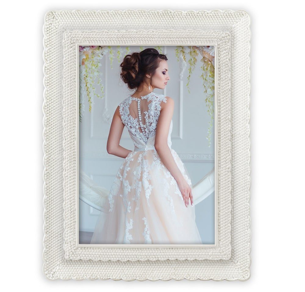 matches21 HOME & HOBBY Bilderrahmen Hochzeit Kunststoff Bilderrahmen rechteckig weiss für 15x20 cm, Wand-Deko Fotorahmen im Hochformat zum Stellen von matches21 HOME & HOBBY