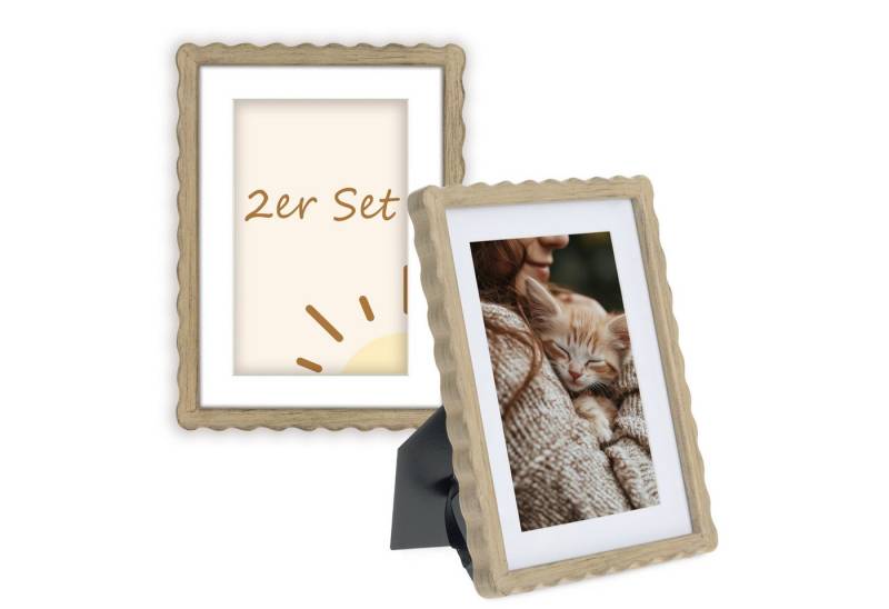 matches21 HOME & HOBBY Bilderrahmen Bilderrahmen Set 20 x 30 cm Wellenförmiger Deko-Rahmen in Hellbraun, (2 St), Holz Fotorahmen mit Passepartout von matches21 HOME & HOBBY