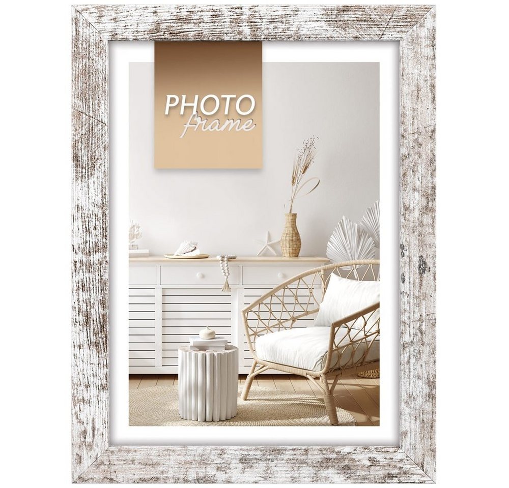 matches21 HOME & HOBBY Bilderrahmen Holz Bilderrahmen rechteckig weiss / braun für 15x20 cm, Wand-Deko Fotorahmen im Hochformat, Querformat zum Stellen, Hängen von matches21 HOME & HOBBY