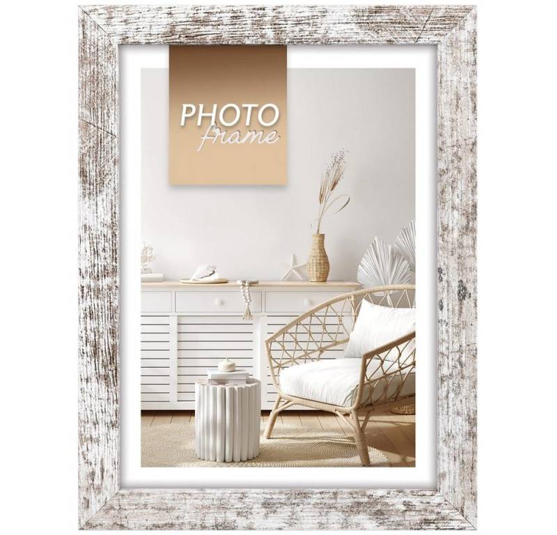 matches21 HOME & HOBBY Bilderrahmen Holz Bilderrahmen rechteckig weiss / braun für 15x20 cm, Wand-Deko Fotorahmen im Hochformat, Querformat zum Stellen, Hängen von matches21 HOME & HOBBY