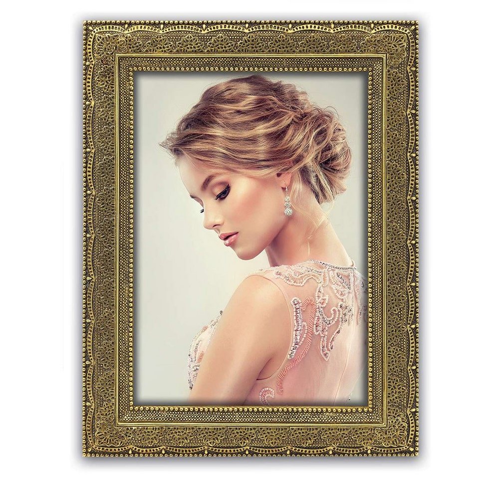 matches21 HOME & HOBBY Bilderrahmen Vintage Kunststoff Bilderrahmen rechteckig gold für 13x18 cm, Wand-Deko Fotorahmen im Hochformat zum Stellen von matches21 HOME & HOBBY