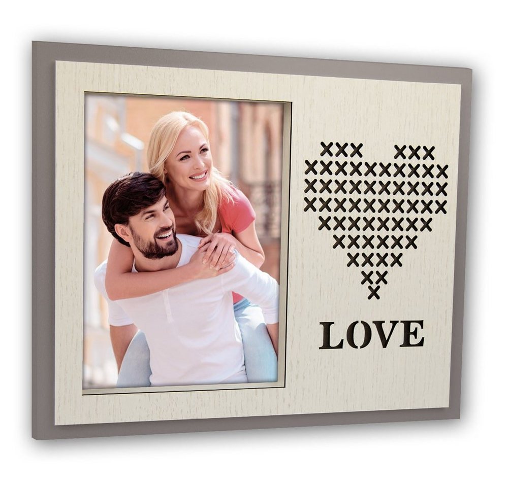 matches21 HOME & HOBBY Bilderrahmen Hochzeit Holz Bilderrahmen rechteckig braun für 13x18 cm, Wand-Deko Fotorahmen im Hochformat zum Stellen von matches21 HOME & HOBBY