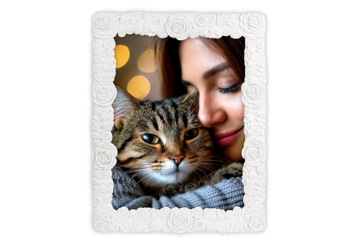 matches21 HOME & HOBBY Bilderrahmen Eleganter Bilderrahmen 15x20 cm aus Harz, mit 3D Rosendesign, (1 St), Weißer Fotorahmen zum hinstellen von matches21 HOME & HOBBY
