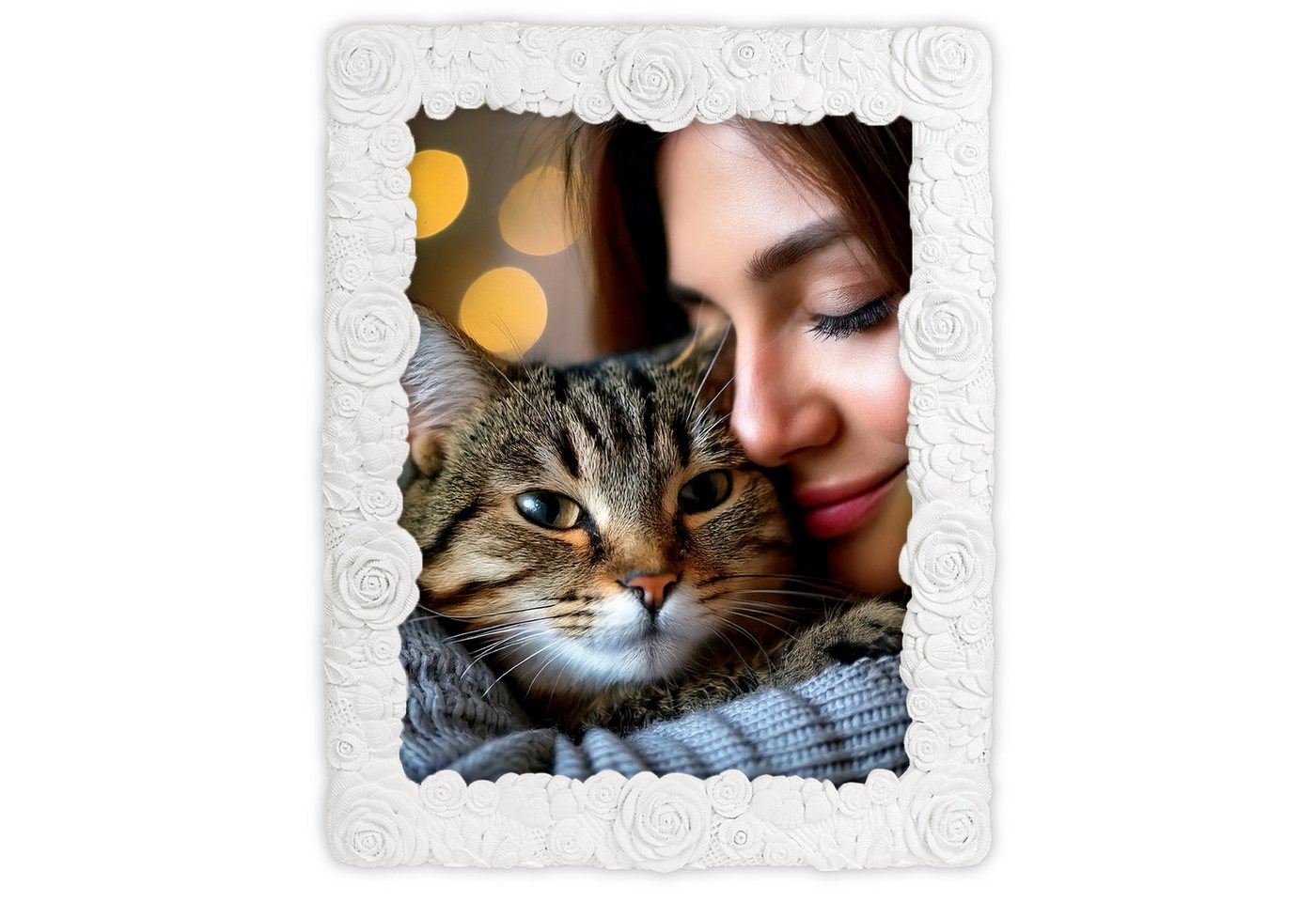 matches21 HOME & HOBBY Bilderrahmen Eleganter Bilderrahmen 20x25 cm aus Harz, mit 3D Rosendesign, (1 St), Weißer Fotorahmen zum hinstellen von matches21 HOME & HOBBY