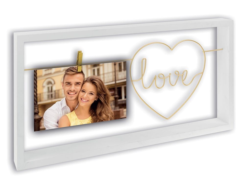 matches21 HOME & HOBBY Bilderrahmen Rahmen mit Schnur Fotoclip Metallherz LOVE Bilder weiß 10x15 cm, (1 St) von matches21 HOME & HOBBY