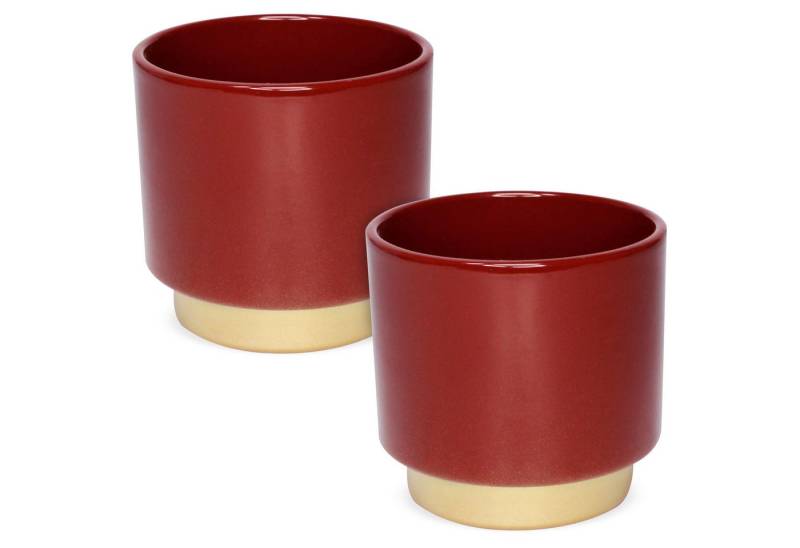 matches21 HOME & HOBBY Blumentopf Blumentöpfe 2er Set aus Keramik in Ø 10,5 x 10,5 cm Dunkelrot (2 St), Edle Übertöpfe mit goldenem Fuß von matches21 HOME & HOBBY