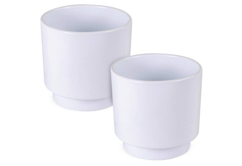 matches21 HOME & HOBBY Blumentopf Blumentöpfe 2er Set aus Keramik in Ø 10,5 x 10,5 cm in Weiß (2 St), Zeitlose Übertöpfe mit Fuß von matches21 HOME & HOBBY