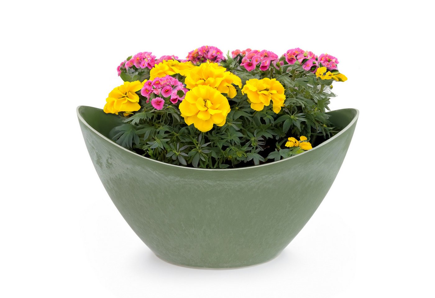 matches21 HOME & HOBBY Blumentopf Hohe Pflanzschale oval Vintage oliv-grün 20 x 12 cm wetterfest (1 St), Schiffchen Deko-Schale als Tischdeko Blumen-Schale Outdoor Garten-Deko von matches21 HOME & HOBBY