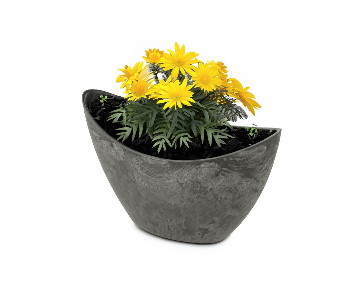 matches21 HOME & HOBBY Blumentopf Pflanzschale Jardiniere 20 cm oval Stein-Optik schwarz für außen (1 St), Outdoor Schiff Deko-Schale als Blumen-Schale Pflanz-Topf Garten-Deko von matches21 HOME & HOBBY