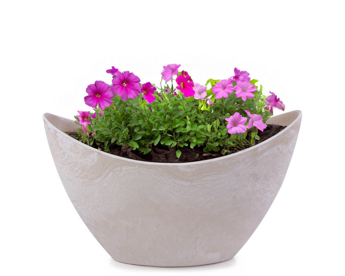 matches21 HOME & HOBBY Blumentopf Pflanzschale oval 20 cm für draussen Dekoschale sand beige marmoriert (1 St), Blumen-Schale als wetterfeste Friedhof-Schale Grab-Schmuck Grabschale von matches21 HOME & HOBBY
