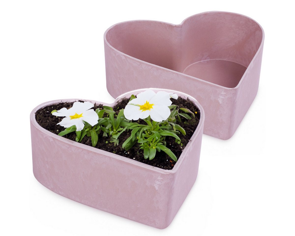 matches21 HOME & HOBBY Blumentopf Herz Pflanzschalen für draussen Dekoschalen rosa-rot 2x 22 cm (2 St), Blumen-Schale als wetterfeste Friedhof-Schale Grab-Schmuck Grabschale von matches21 HOME & HOBBY