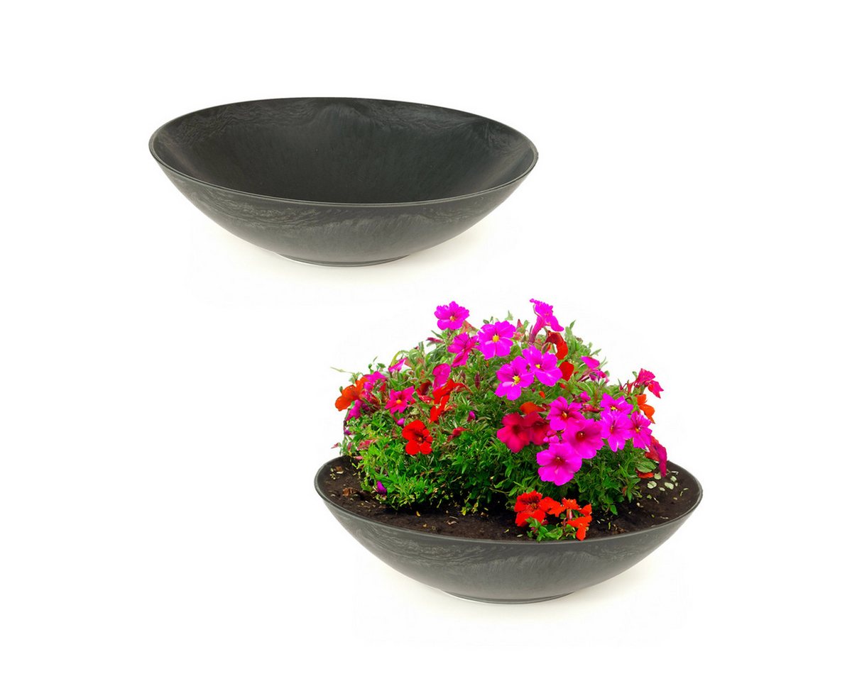 matches21 HOME & HOBBY Blumentopf Pflanzschalen für aussen Dekoschalen rund 2er Set schwarz 25 cm (2 St), Blumen-Schale als Gartendeko Vogeltränke Springbrunnen Friedhof von matches21 HOME & HOBBY