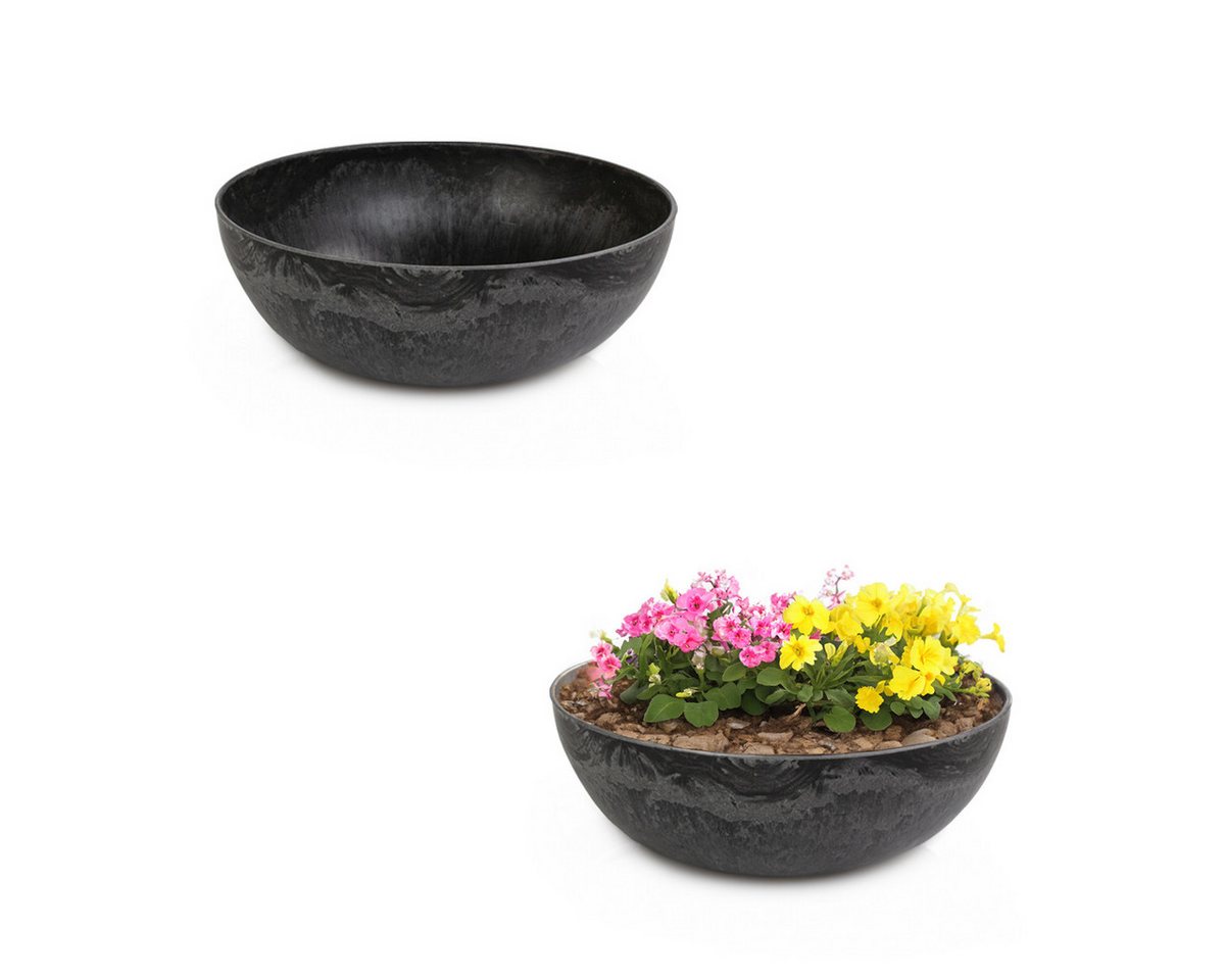 matches21 HOME & HOBBY Blumentopf Pflanzschalen für draussen Vintage Dekoschalen rund schwarz 2x 20 cm (2 St), Blumen-Schale als wetterfeste Friedhof-Schale Grab-Schmuck Grabschale von matches21 HOME & HOBBY