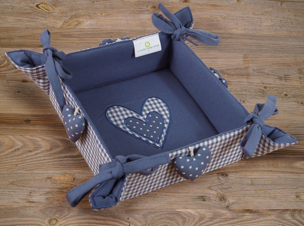 matches21 HOME & HOBBY Vorratsdose Brotkorb aus Stoff LINA Blau, kariert & Herzen, in 20x20 cm, Textil, (1-tlg), Nachhaltig & Waschbar bis 30 Grad von matches21 HOME & HOBBY