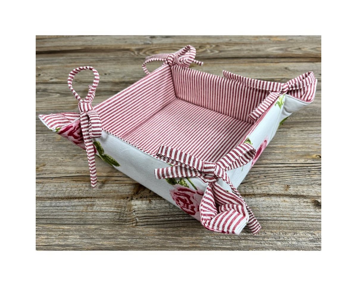 matches21 HOME & HOBBY Vorratsdose Brotkorb aus Stoff DORRIT Weiß Rosa, Rosen & gestreift, in 20x20 cm, Textil, (1-tlg), Nachhaltig & Waschbar bis 30 Grad von matches21 HOME & HOBBY