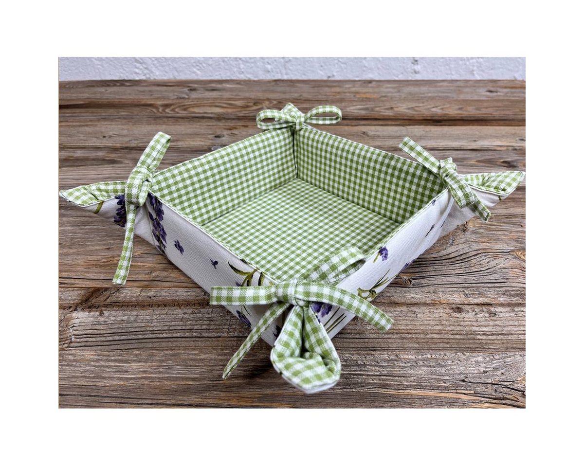 matches21 HOME & HOBBY Vorratsdose Brotkorb aus Stoff LAVINA Weiß Grün, Lavendel Karo, in 20x20 cm, Textil, (1-tlg), Nachhaltig & Waschbar bis 30 Grad von matches21 HOME & HOBBY