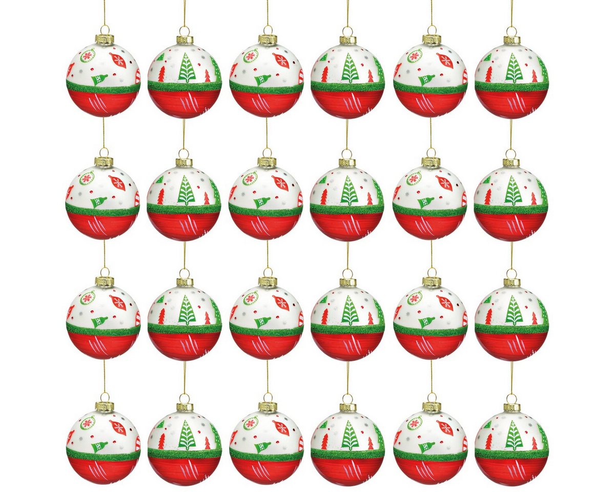 matches21 HOME & HOBBY Christbaumschmuck Glas Christbaum-Kugeln 24er Set Christbaum-Schmuck grün rot weiß (24-tlg), Ø 8 cm Weihnachtsbaum-Schmuck als Weihnachten Baum-Schmuck von matches21 HOME & HOBBY