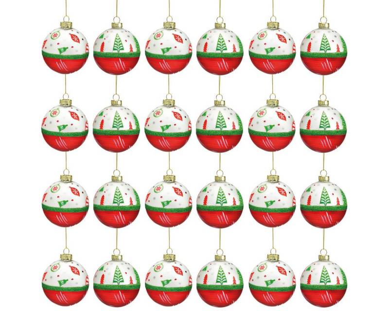 matches21 HOME & HOBBY Christbaumschmuck Glas Christbaum-Kugeln 24er Set Christbaum-Schmuck grün rot weiß (24-tlg), Ø 8 cm Weihnachtsbaum-Schmuck als Weihnachten Baum-Schmuck von matches21 HOME & HOBBY
