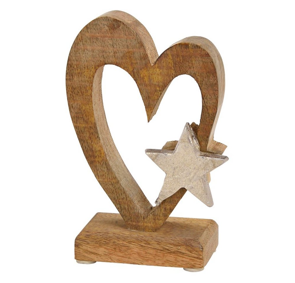 matches21 HOME & HOBBY Dekofigur Aufsteller Herz Stern Holz Metall natur silber 15 cm (1 St) von matches21 HOME & HOBBY