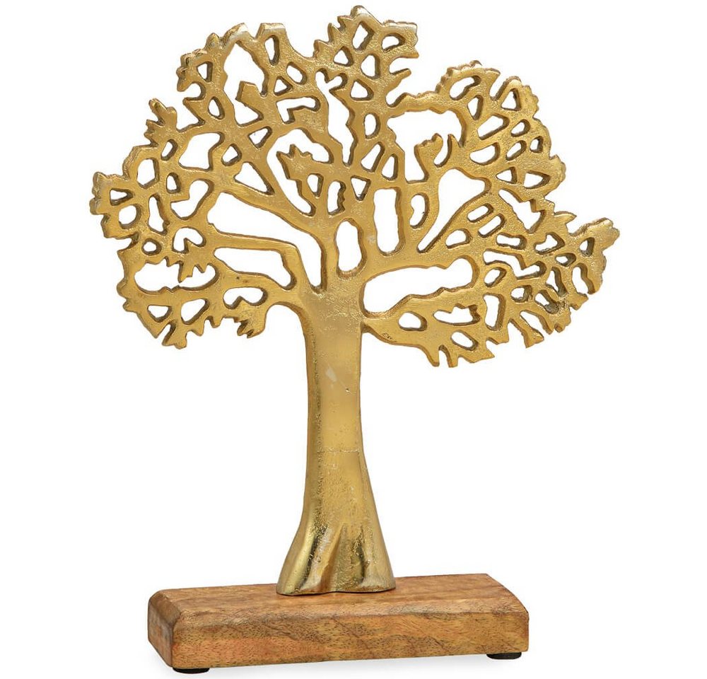 matches21 HOME & HOBBY Dekofigur Baum Aufsteller Metall Holzsockel Dekofigur Gold 1 Stk 22x27x5 cm (1 St) von matches21 HOME & HOBBY