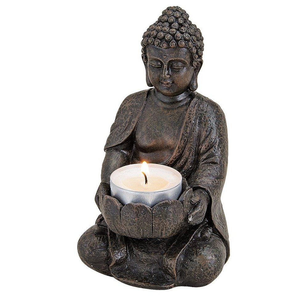 matches21 HOME & HOBBY Dekofigur Buddha Figur Deko sitzend Garten Teelichthalter braun (1 St) von matches21 HOME & HOBBY