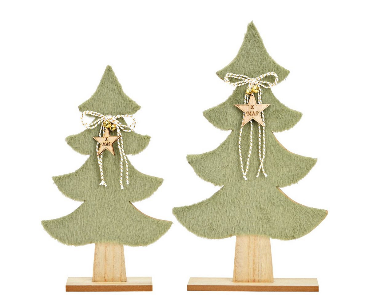 matches21 HOME & HOBBY Dekofigur Grüner Tannenbaum Dekofiguren Set, Kunstfelloptik, 31 cm & 39 cm (2 St), Weihnachtsdeko Aufsteller, grüner Baum mit Holzsockel von matches21 HOME & HOBBY