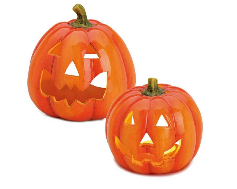 matches21 HOME & HOBBY Dekofigur Kürbis-Laterne LED Halloween-Deko Windlicht Jack O'Lantern (2 St), Mit LED-Teelicht von matches21 HOME & HOBBY
