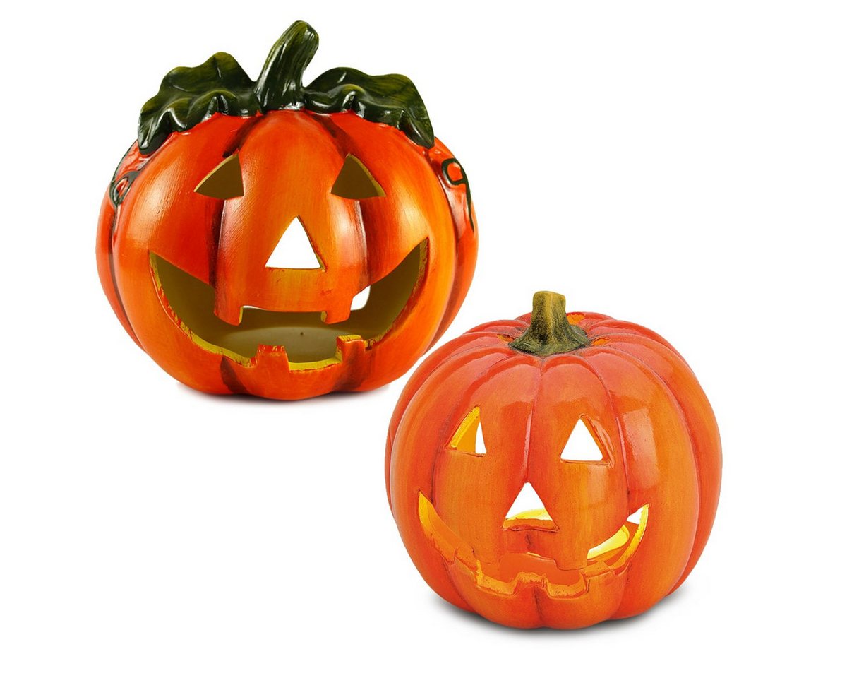 matches21 HOME & HOBBY Dekofigur Lächelnde Kürbisse Halloween-Deko Orange & Jack O'Lantern Windlichter (2 St), Mit LED-Teelicht von matches21 HOME & HOBBY