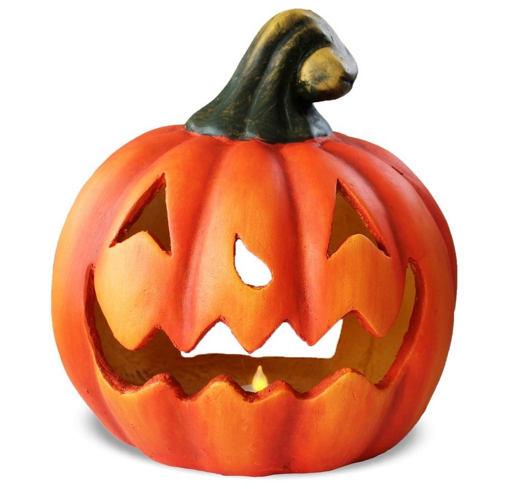 matches21 HOME & HOBBY Dekofigur XXL Kürbis-Laterne mit LED Halloween-Deko Windlicht in 26x23 cm (1 St), Großer Jack-O-Lantern Deko-Kürbis als innen außen Herbst-Deko von matches21 HOME & HOBBY