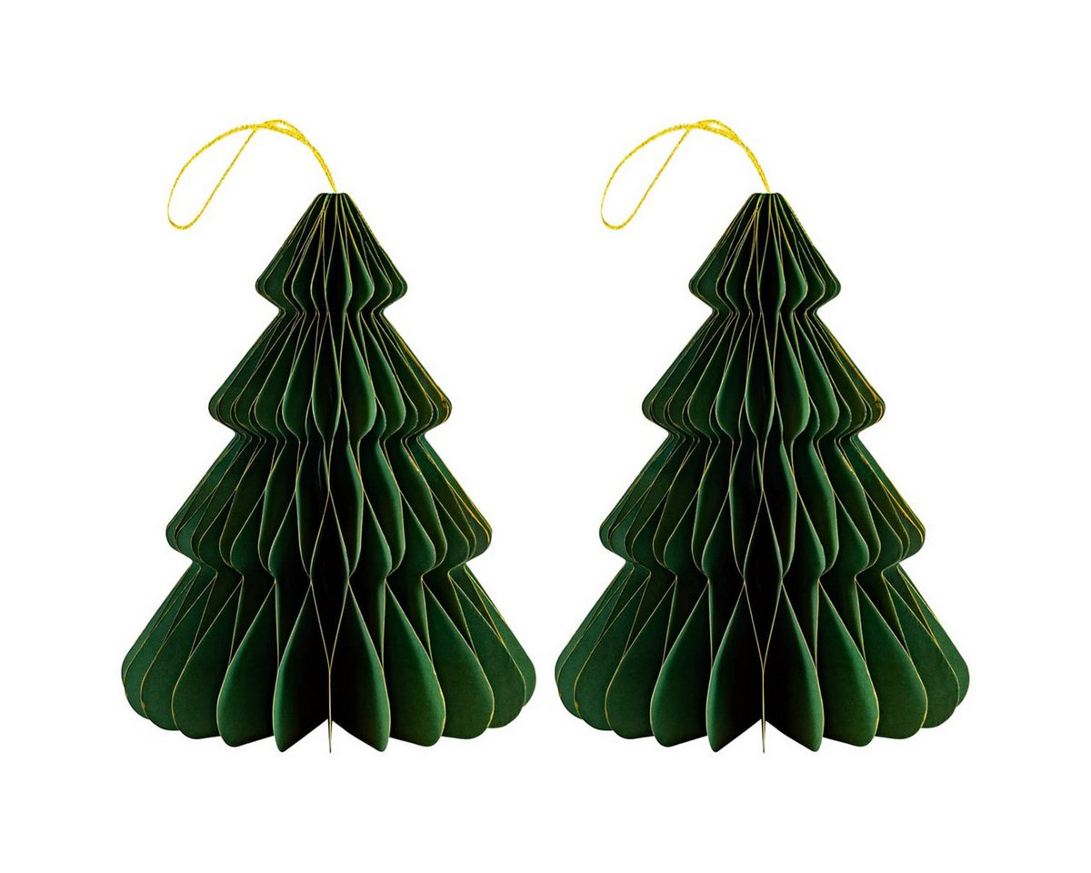 matches21 HOME & HOBBY Dekohänger 2er Set Eleganter Christbaumschmuck Origami Design Dunkelgrün (2 St), Skandi Baumschmuck Tannenbaum 30 cm, Papier faltbar mit Magnet von matches21 HOME & HOBBY