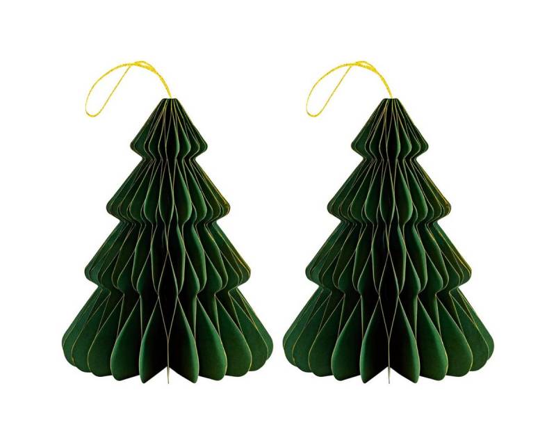 matches21 HOME & HOBBY Dekohänger 2er Set Eleganter Christbaumschmuck Origami Design Dunkelgrün (2 St), Skandi Baumschmuck Tannenbaum 30 cm, Papier faltbar mit Magnet von matches21 HOME & HOBBY