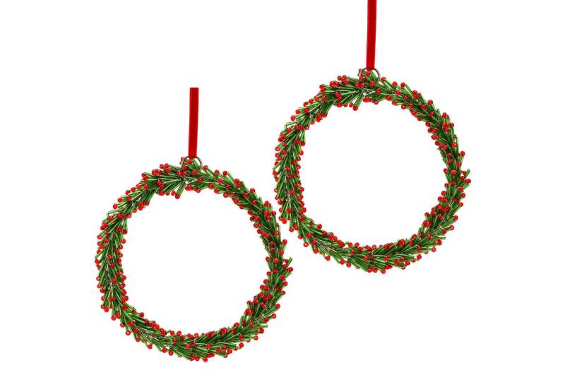 matches21 HOME & HOBBY Dekohänger Weihnachtsanhänger Kreis Kranz, 15 cm aus Glas in Grün & Rot (2 St), Christbaumschmuck Set für Weihnachtsbaum von matches21 HOME & HOBBY