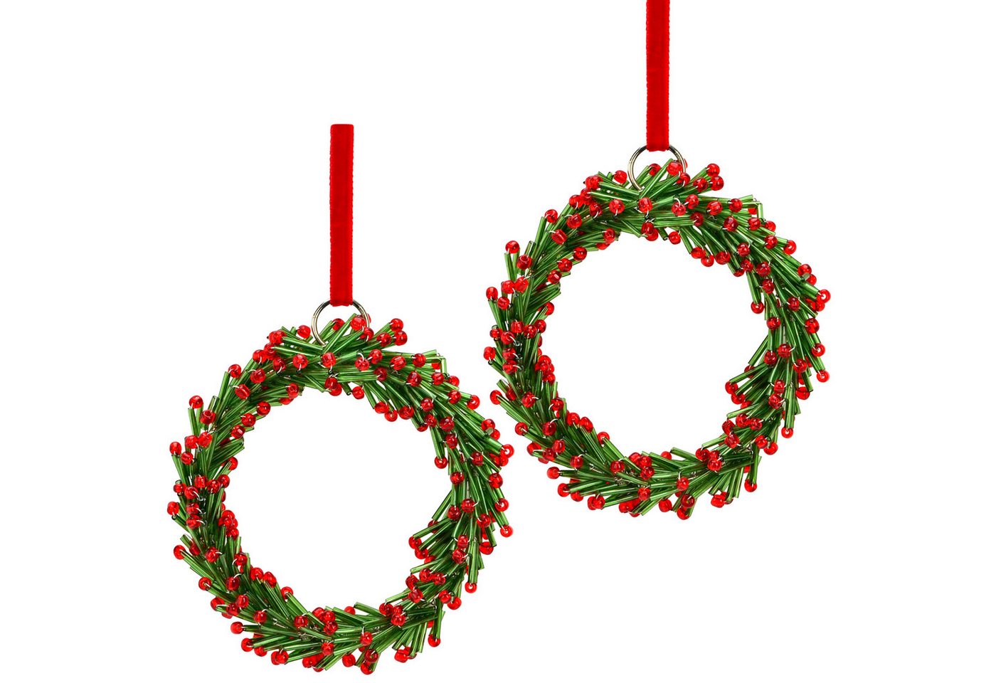 matches21 HOME & HOBBY Dekohänger Weihnachtsanhänger Kreis Kranz, 9 cm aus Glas in Grün & Rot (2 St), Christbaumschmuck Set für Weihnachtsbaum von matches21 HOME & HOBBY