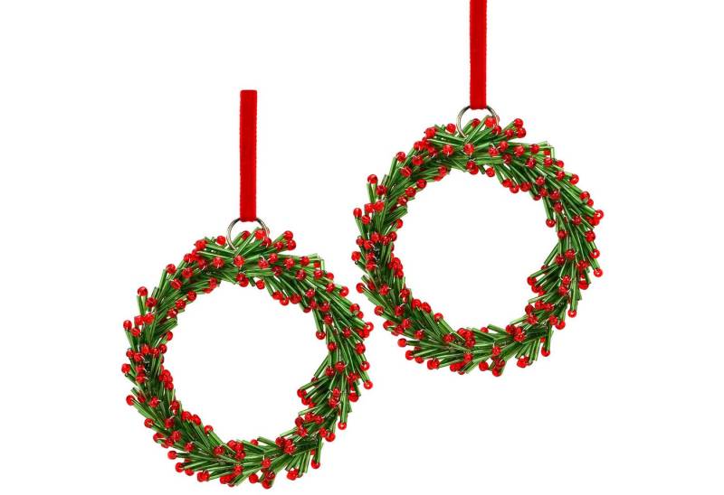 matches21 HOME & HOBBY Dekohänger Weihnachtsanhänger Kreis Kranz, 9 cm aus Glas in Grün & Rot (2 St), Christbaumschmuck Set für Weihnachtsbaum von matches21 HOME & HOBBY