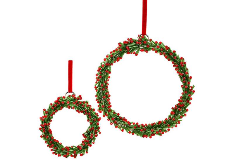 matches21 HOME & HOBBY Dekohänger Weihnachtsanhänger Kreis Kranz, aus Glas in Grün & Rot (2 St), Christbaumschmuck Set für Weihnachtsbaum von matches21 HOME & HOBBY