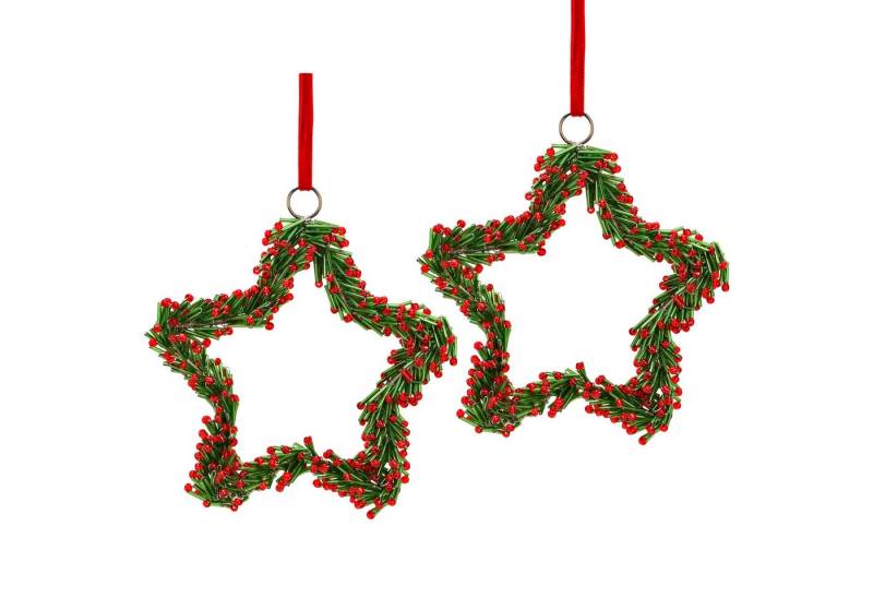matches21 HOME & HOBBY Dekohänger Weihnachtsanhänger Stern Kranz, 14 cm aus Glas in Grün & Rot (2 St), Christbaumschmuck Set für Weihnachtsbaum von matches21 HOME & HOBBY