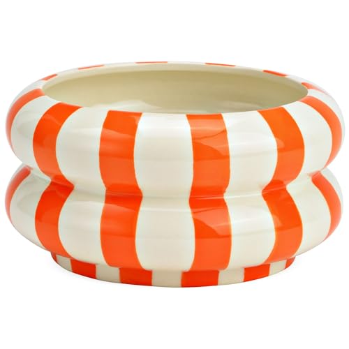 matches21 HOME & HOBBY Dekoschale bunt gestreift, orange weiß in Ø 15 x 8 cm - Moderne Keramik Schüssel als Wohnzimmerdeko von matches21 HOME & HOBBY