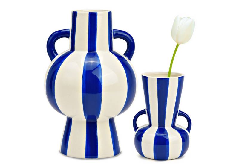 matches21 HOME & HOBBY Dekovase Blumenvasen Set bunt gestreift, blau weiß in 2 Größen (2 St), Moderne Keramik Vasen als Wohnzimmerdeko von matches21 HOME & HOBBY